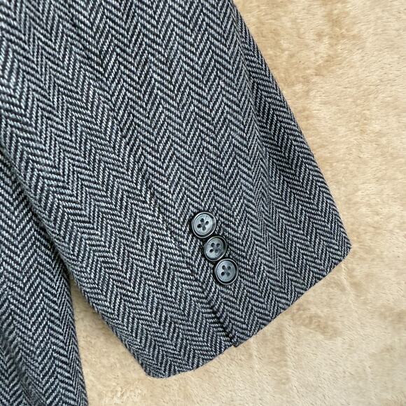 Claiborne Wool Blazer Mens 46 Gray Herringbone Tweed Sport Coat Business‎ Casual - Picture 6 of 13